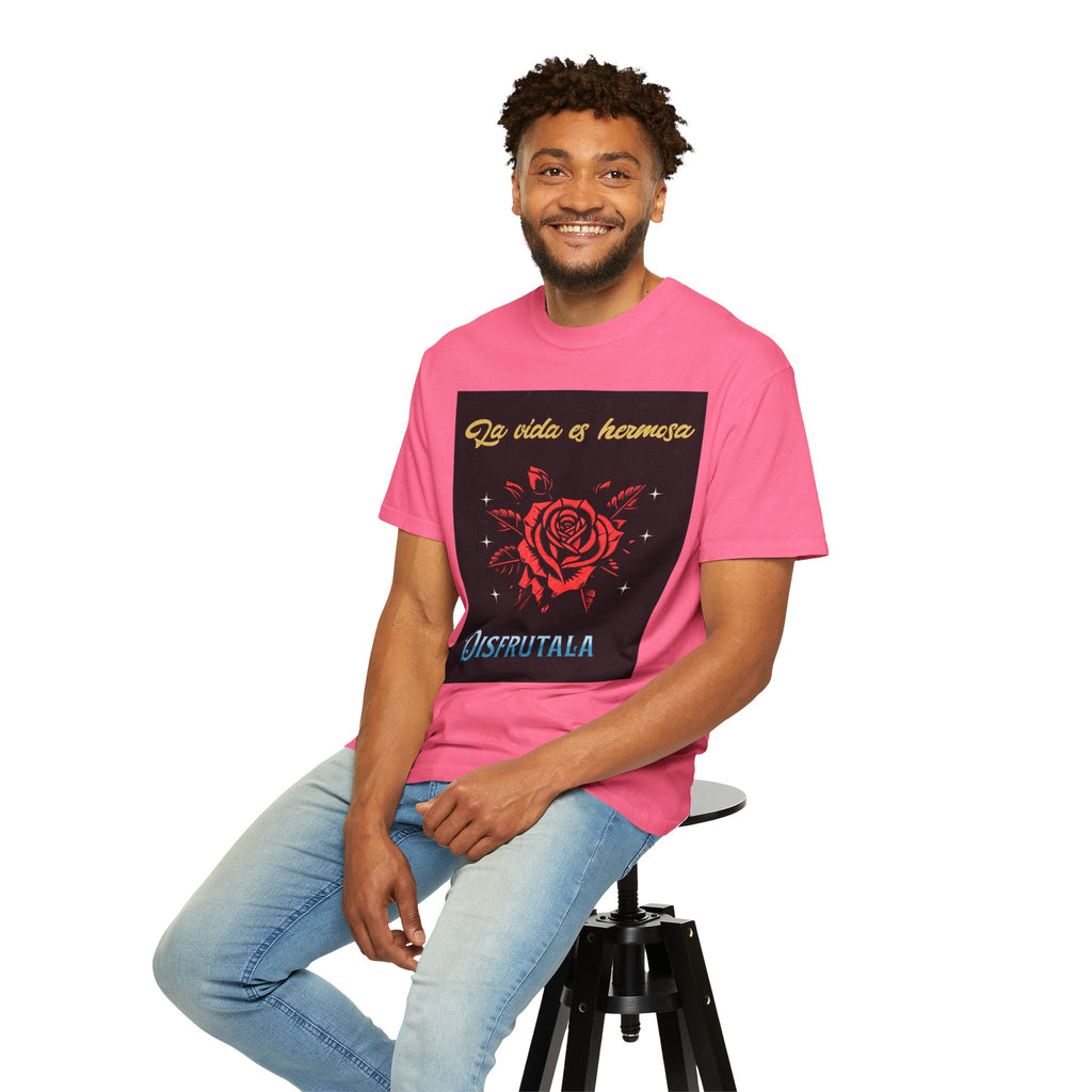 Vibrant Graphic Tee - 'La Vida es Hermosa' Rose Design, Unisex Cotton T-shirt, Gift for Friends, Positive Vibes, Casual Wear, Summer Style