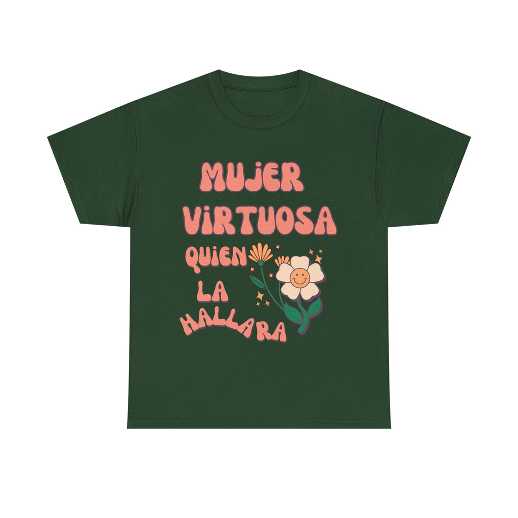 Empowering Unisex Heavy Cotton Tee - 'Mujer Virtuosa' Floral Print, Inspirational Gift, Feminist T-Shirt, Everyday Wear, Motivation Tee