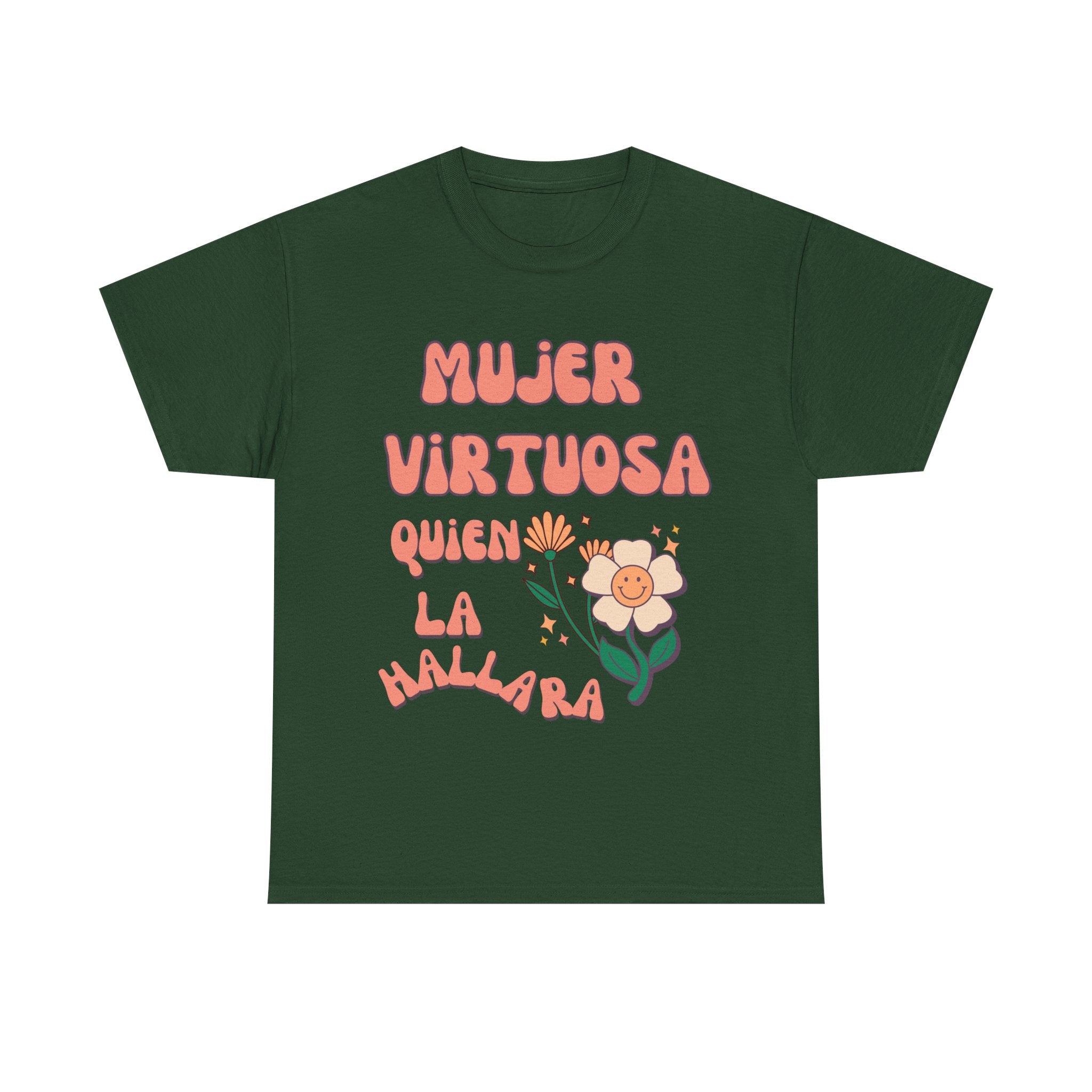 Empowering Unisex Heavy Cotton Tee - 'Mujer Virtuosa' Floral Print, Inspirational Gift, Feminist T-Shirt, Everyday Wear, Motivation Tee