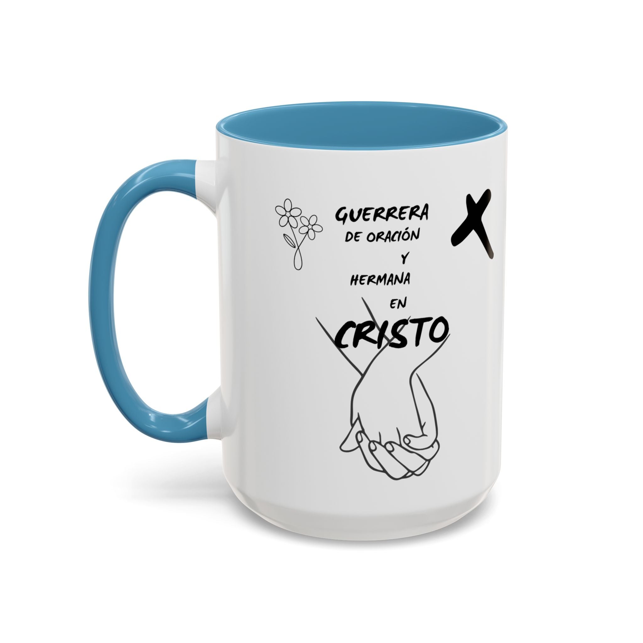 Christian Prayer Warrior Mug — "Guerrera de Oración y Hermana en Cristo" Accent Coffee Cup (11/15oz)