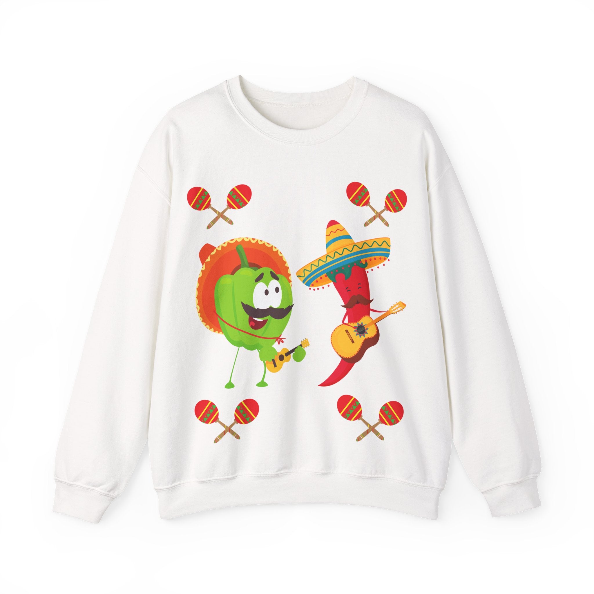 Fiesta Friends Sweatshirt — Cute Chili & Avocado with Sombreros, Maracas & Guitar