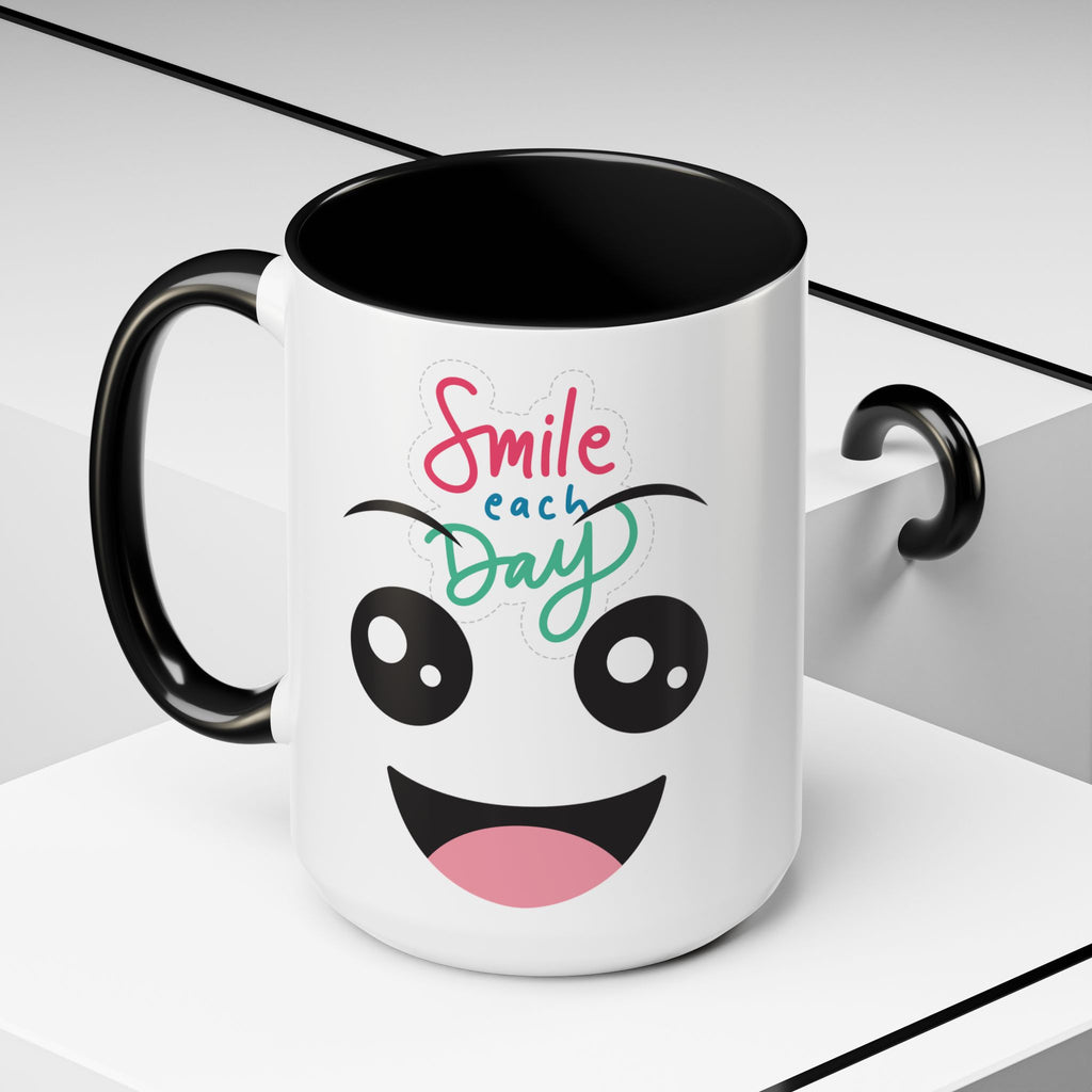 Smile Each Day Coffee Mug — Cute Cartoon Face Accent Mug (11/15oz)