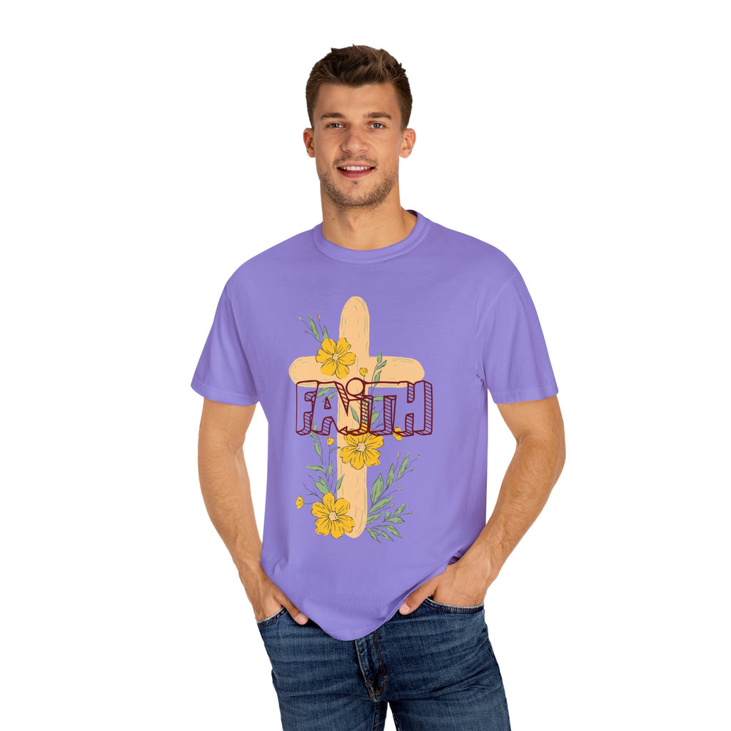 Faith Cross Floral T-Shirt — Christian Inspirational Tee with Yellow Flowers
