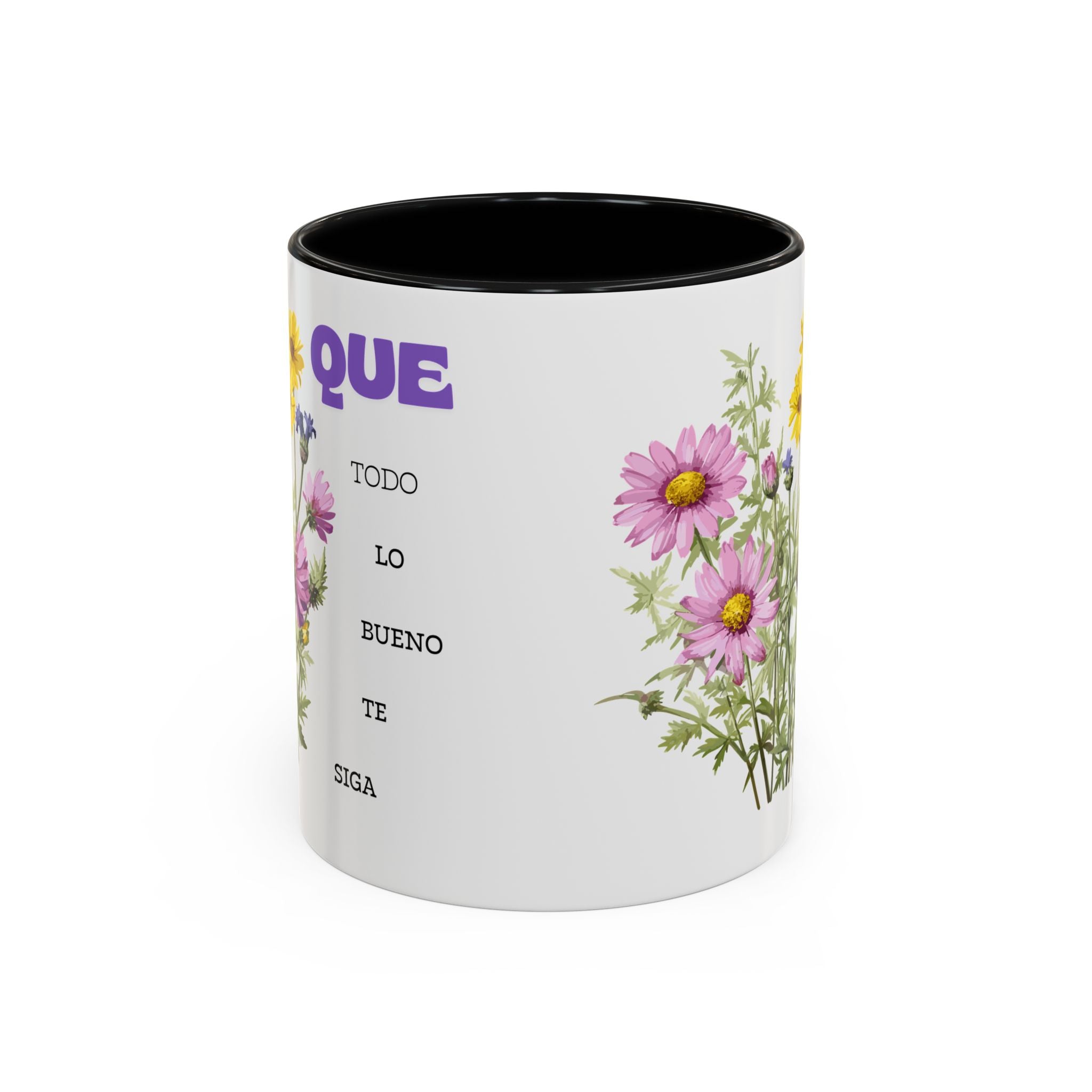 Inspirational Spanish Floral Coffee Mug — "Que todo lo bueno te siga" Accent Mug (11/15oz)