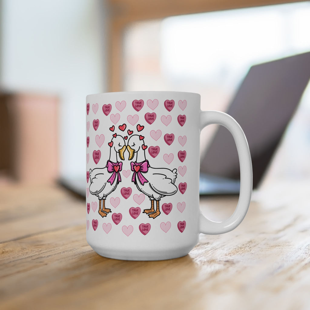 Valentine Stork Ceramic Mug – 'Tiny Feet' Heart Pattern (11oz/15oz)