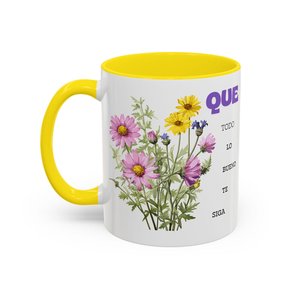 Inspirational Spanish Floral Coffee Mug — "Que todo lo bueno te siga" Accent Mug (11/15oz)