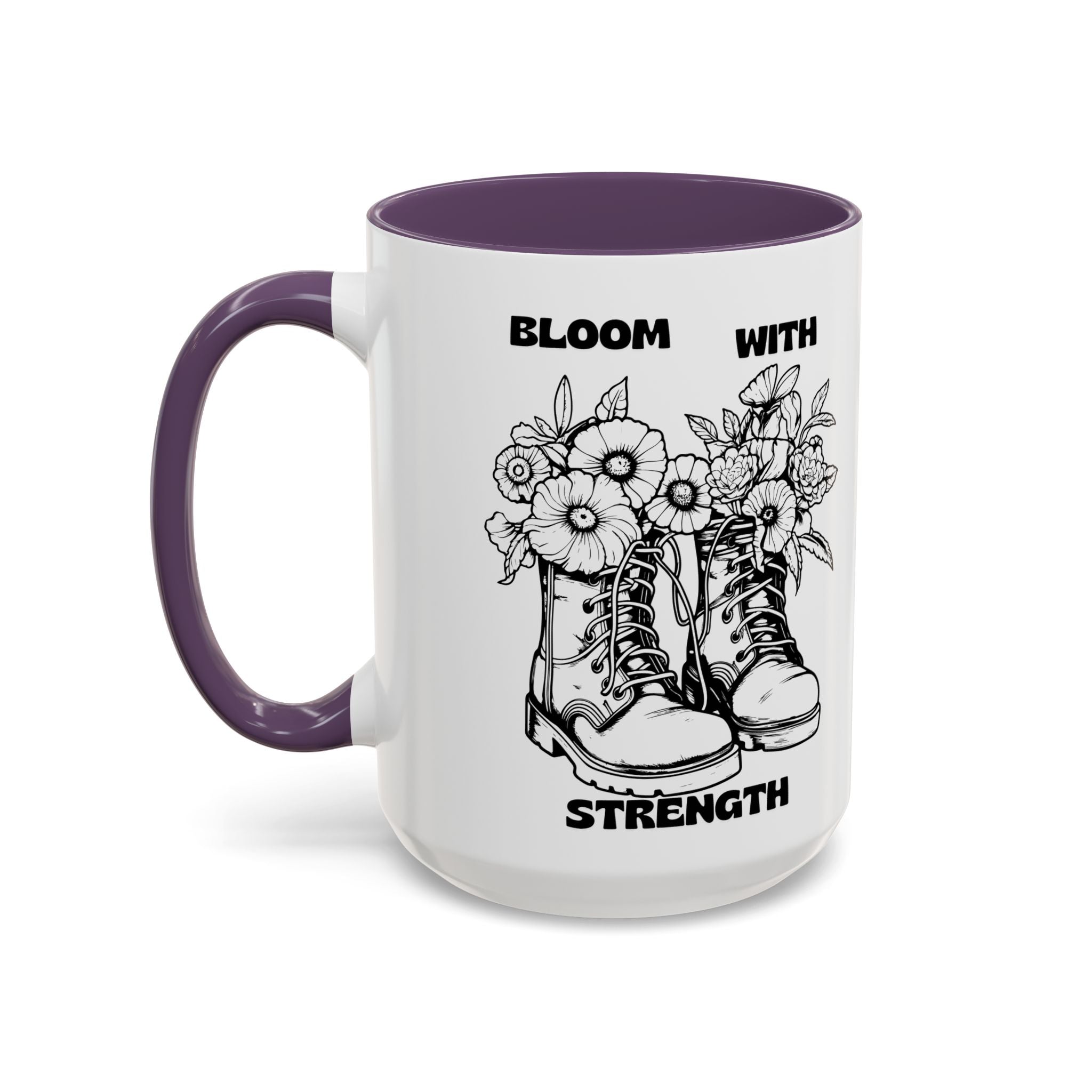 Bloom With Strength Coffee Mug — Floral Boots Inspirational Accent Mug (11/15oz)
