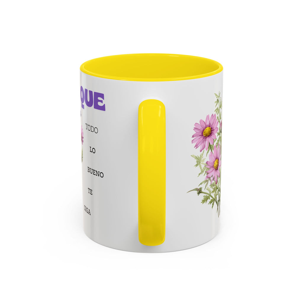 Inspirational Spanish Floral Coffee Mug — "Que todo lo bueno te siga" Accent Mug (11/15oz)