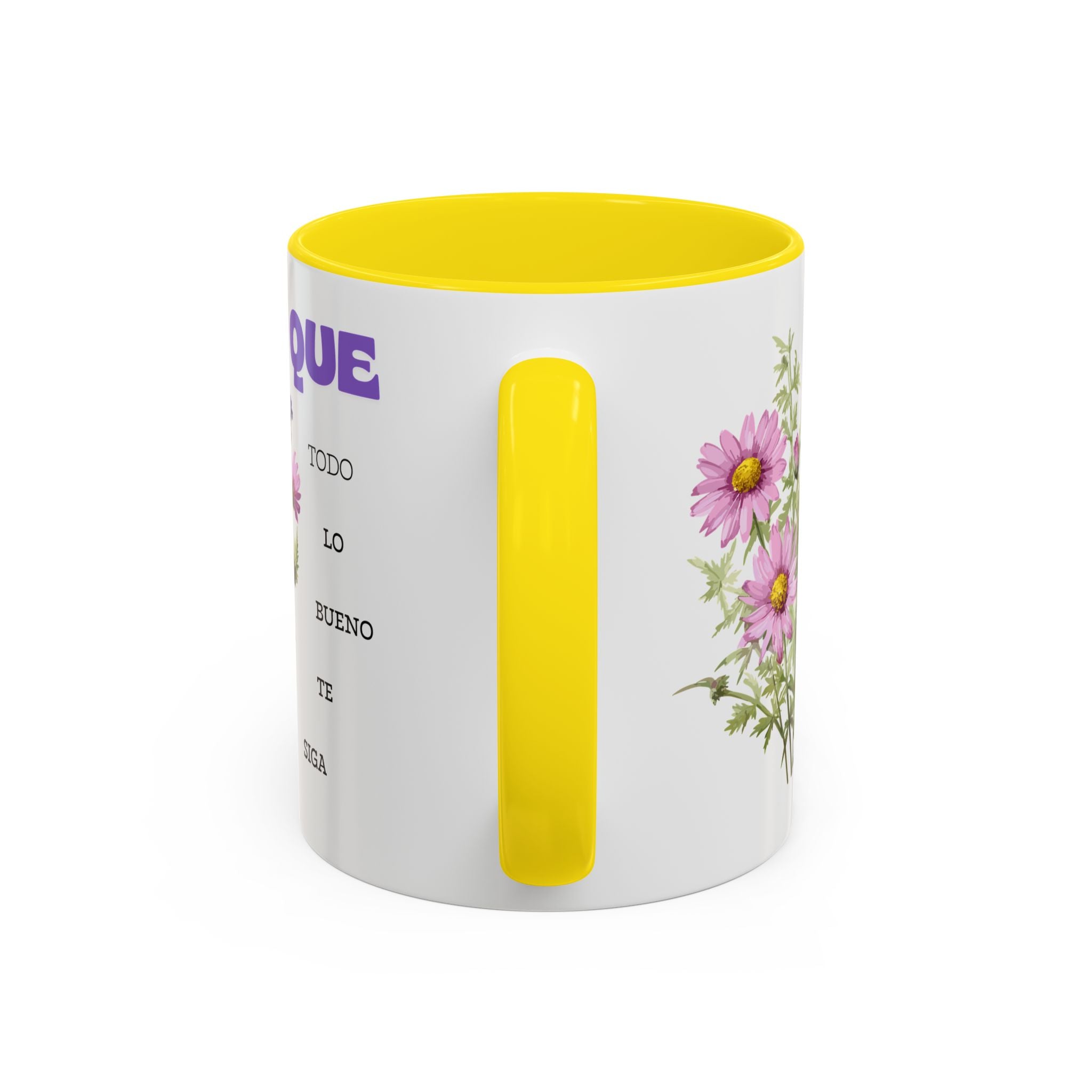 Inspirational Spanish Floral Coffee Mug — "Que todo lo bueno te siga" Accent Mug (11/15oz)