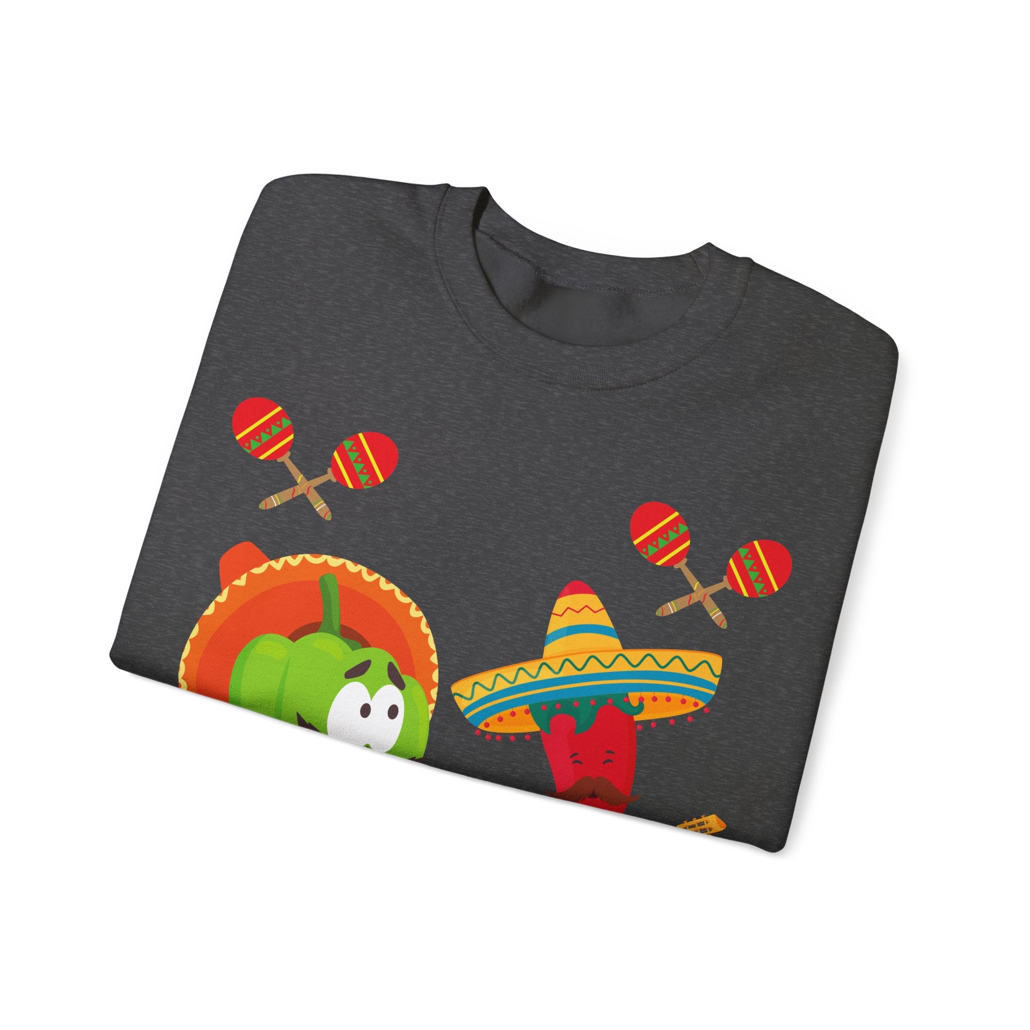 Fiesta Friends Sweatshirt — Cute Chili & Avocado with Sombreros, Maracas & Guitar