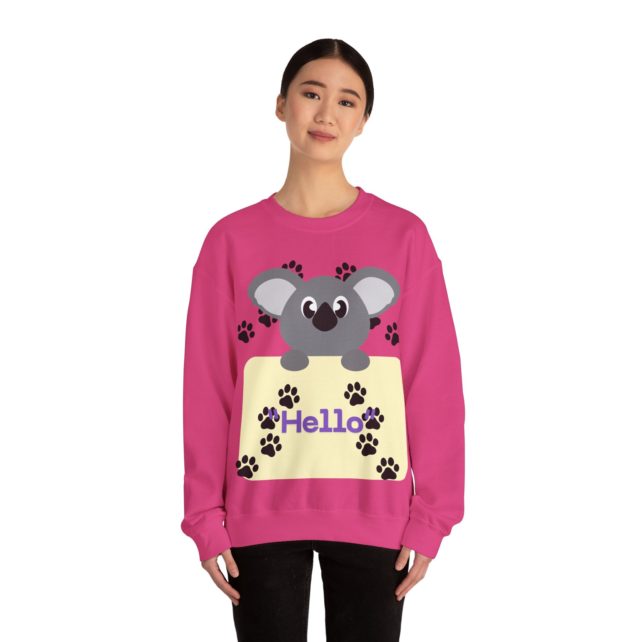 Cute Koala Hello Sweatshirt, Unisex Cozy Crewneck, Pet Lover Gift, Animal Lover Apparel, Fun Casual Wear, Cute Graphic Sweater