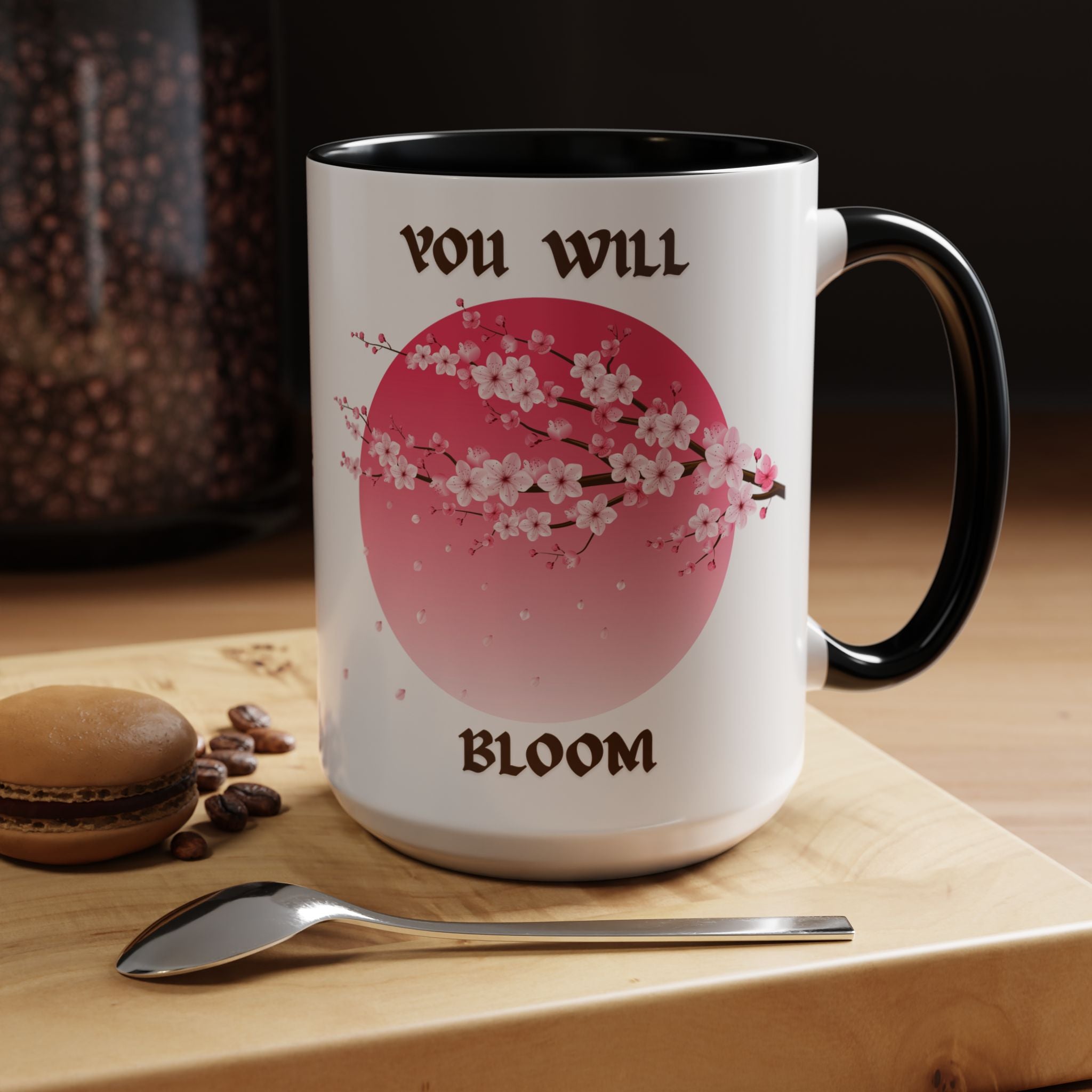 You Will Bloom Accent Coffee Mug — Cherry Blossom Inspirational 11/15oz