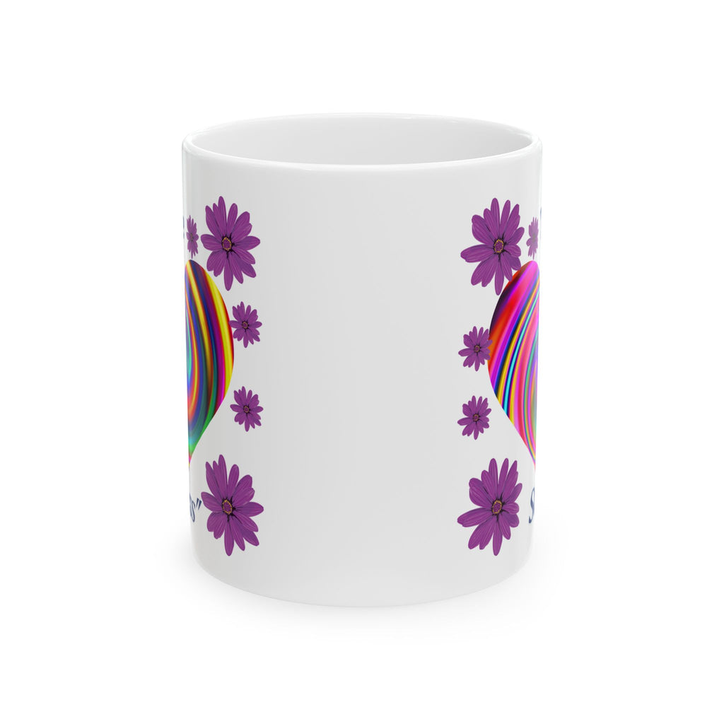 Whimsical Floral Heart Mug - Colorful Rainbow Design, Perfect for Gift, Home Office, Coffee Lovers, Tea Enthusiasts