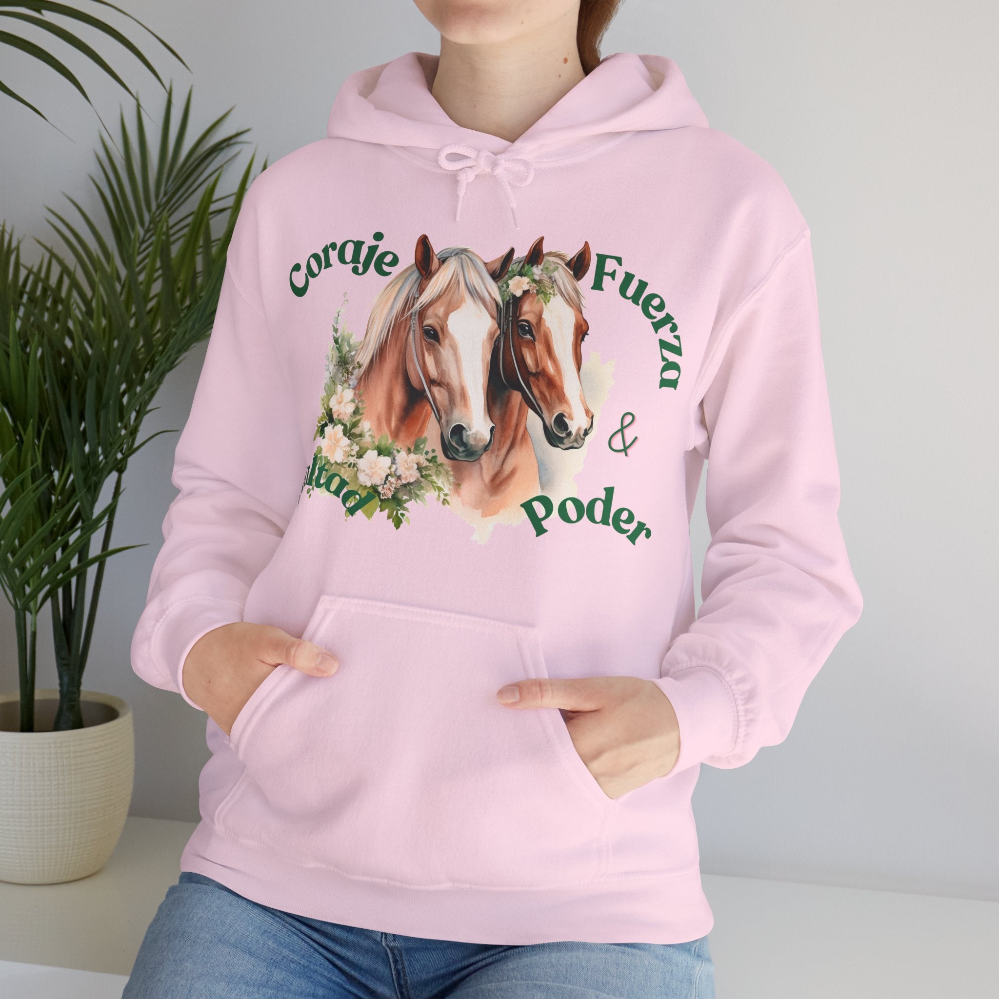 Equine Spirit Hooded Sweatshirt - Courage, Strength, Love, Gift for Horse Lovers, Cozy Wear, Equestrian Apparel, Motivational Sweatshirt