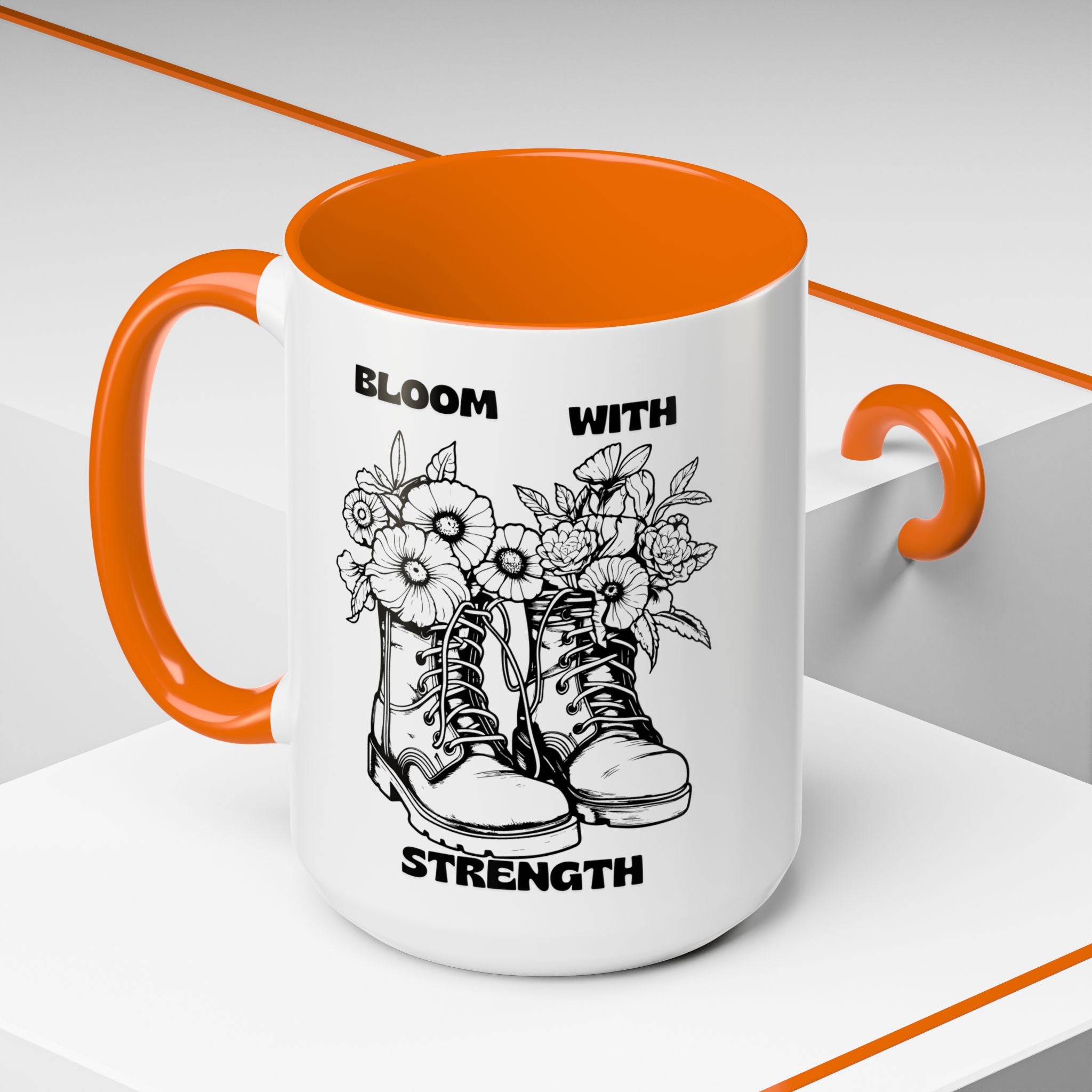 Bloom With Strength Coffee Mug — Floral Boots Inspirational Accent Mug (11/15oz)