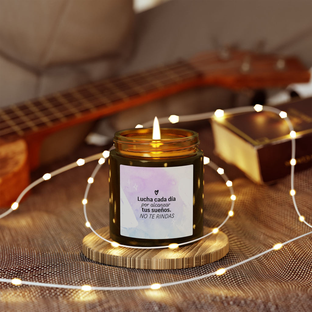 Motivational Spanish Scented Candle — Coconut Apricot (4oz/9oz) — "Lucha cada día... NO TE RINDAS"
