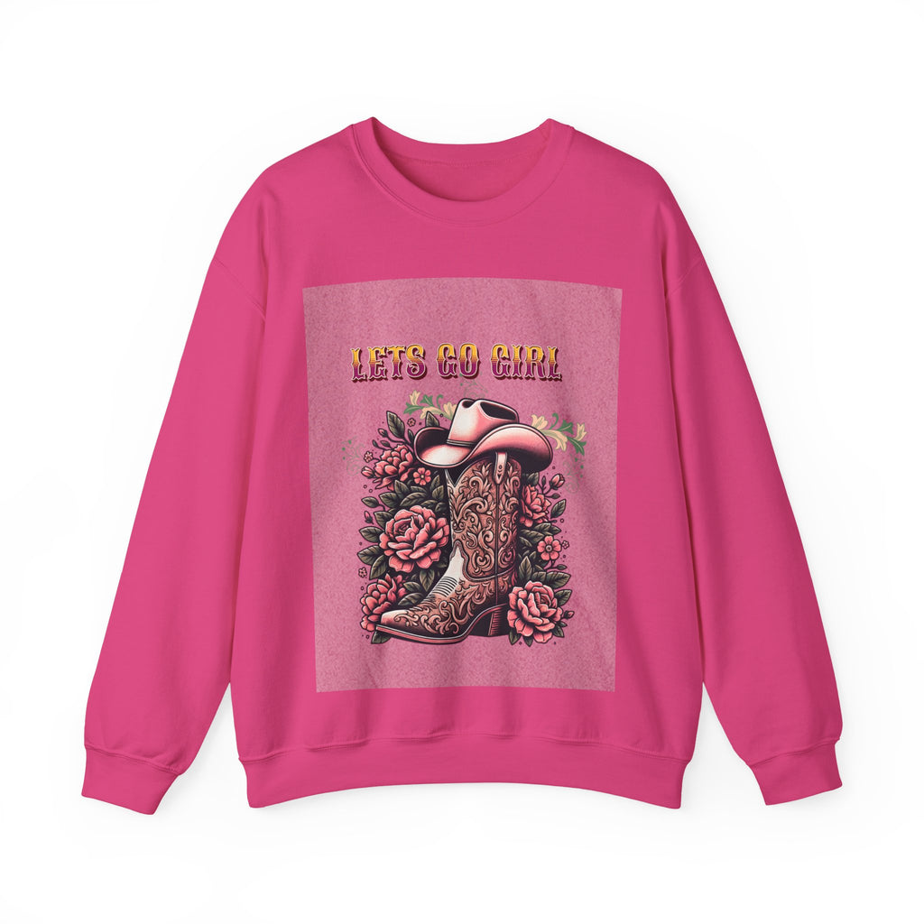 Cowgirl Boots Sweatshirt, Let’s Go Girl Crewneck, Western Style Apparel, Cozy Gift for Her, Trendy Graphic Sweatshirt