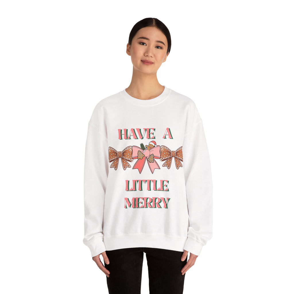 Have a Little Merry Crewneck Sweatshirt — Pink Holiday Bow Christmas Sweater