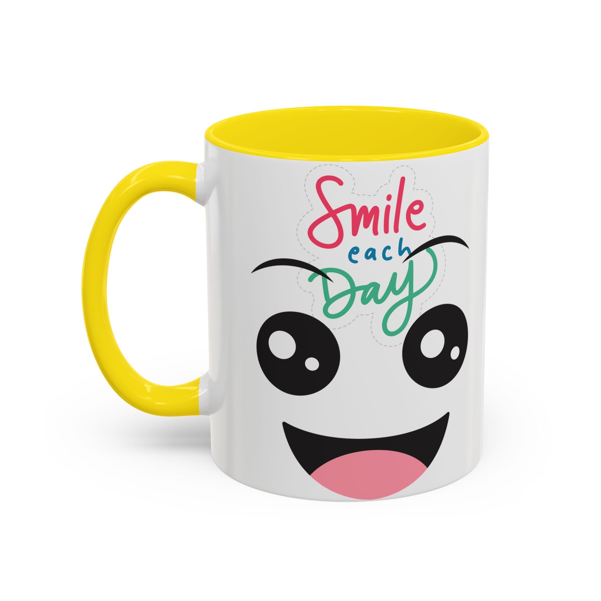 Smile Each Day Coffee Mug — Cute Cartoon Face Accent Mug (11/15oz)