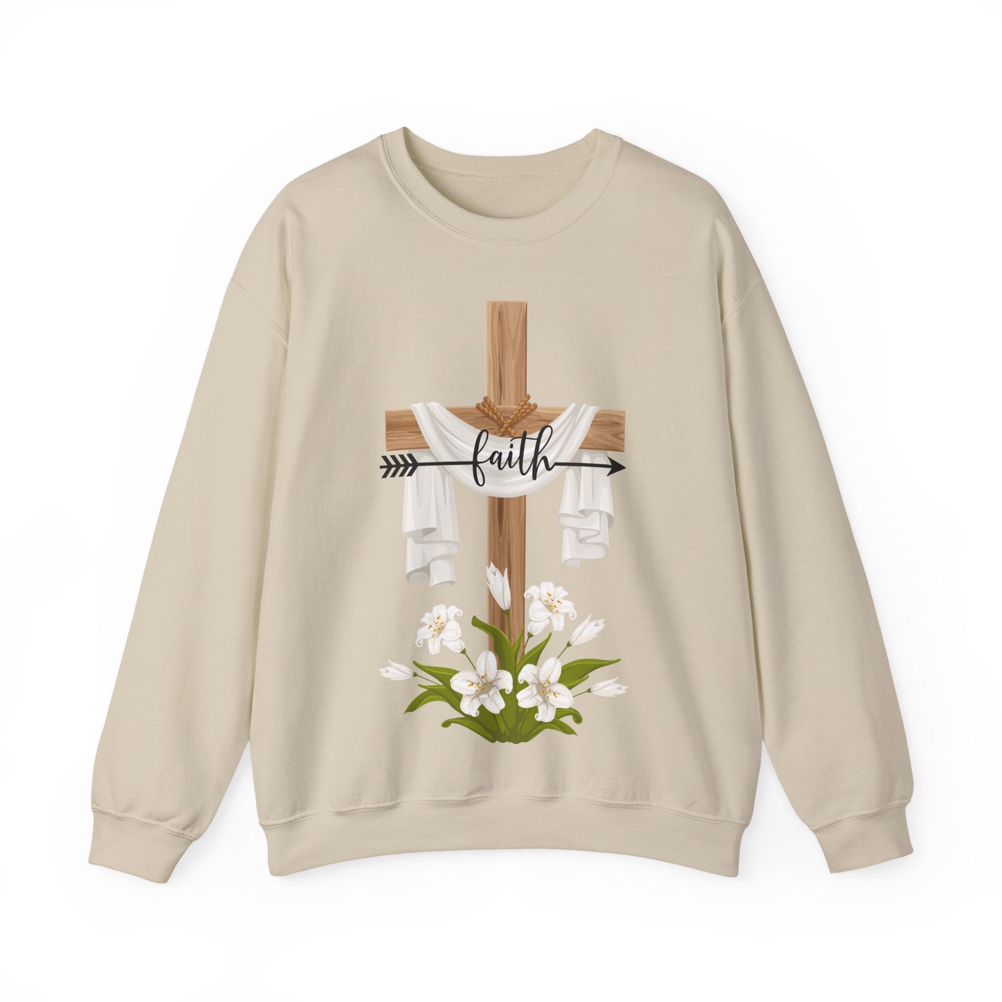 Faith Cross Crewneck Sweatshirt — Easter Lily Christian Pullover