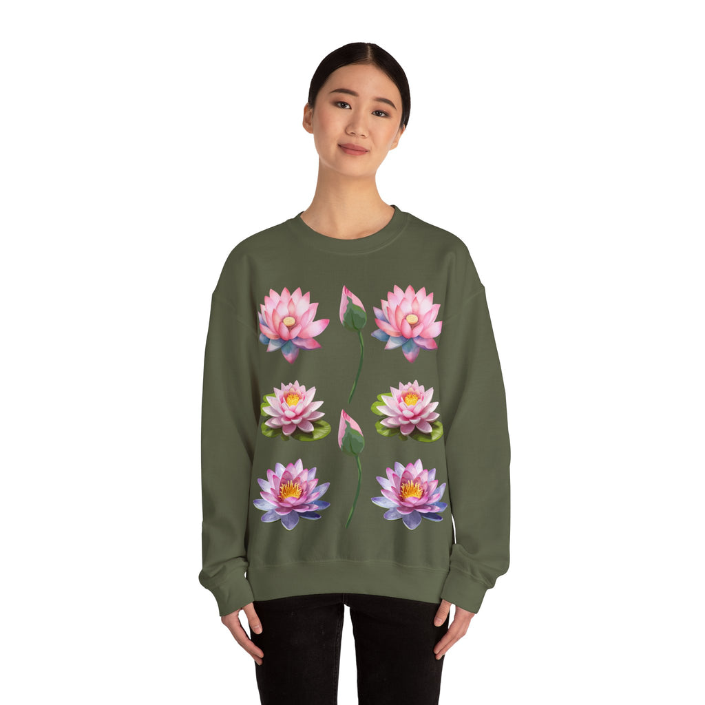 Lotus Flower Crewneck Sweatshirt — Pink Water Lily Botanical Sweatshirt