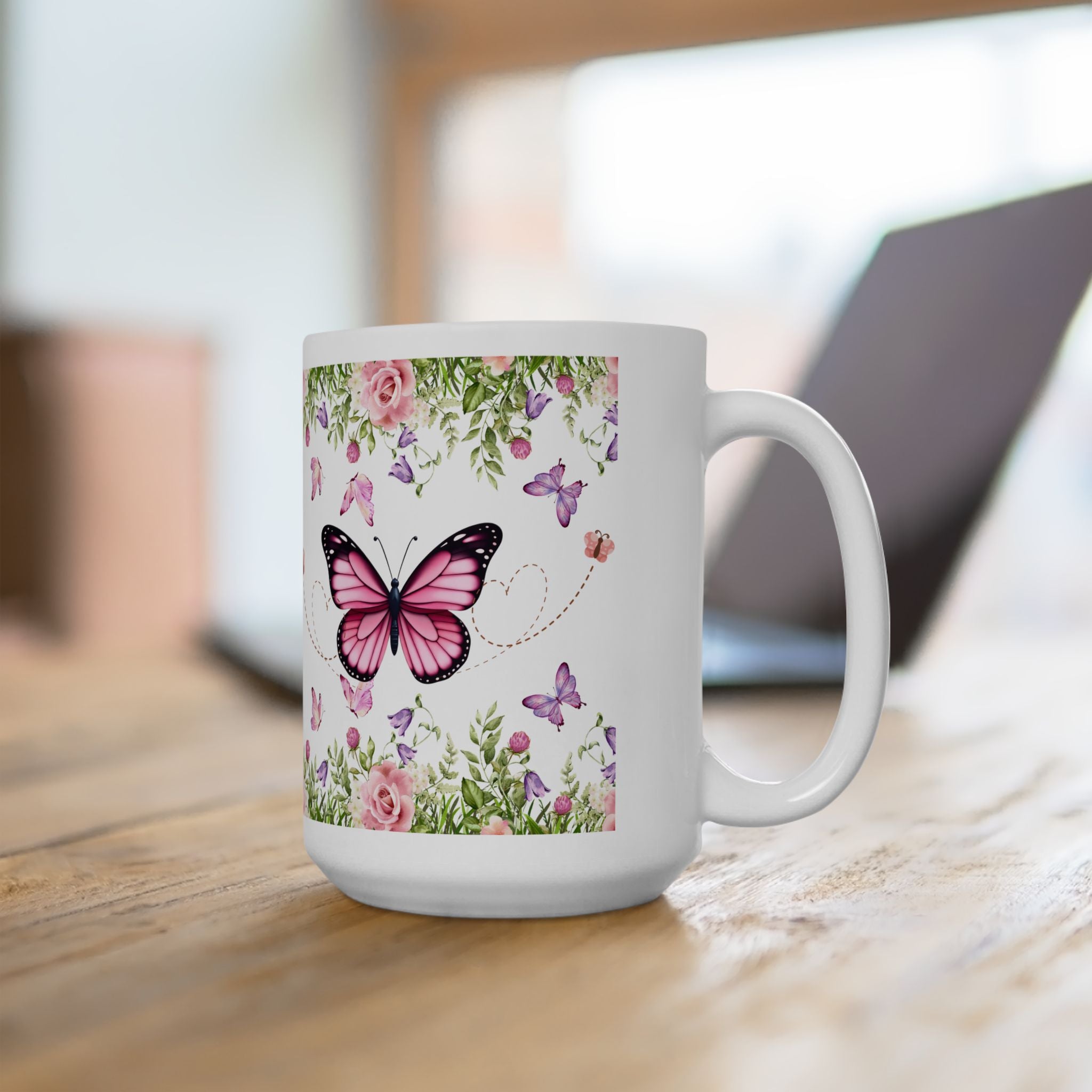 Floral Butterfly Ceramic Mug - Elegant Gift for Nature Lovers, Tea & Coffee Mug, Spring Decor, Birthday Gift, Home & Kitchen