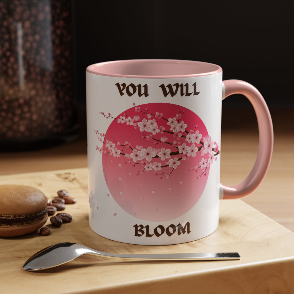 You Will Bloom Accent Coffee Mug — Cherry Blossom Inspirational 11/15oz