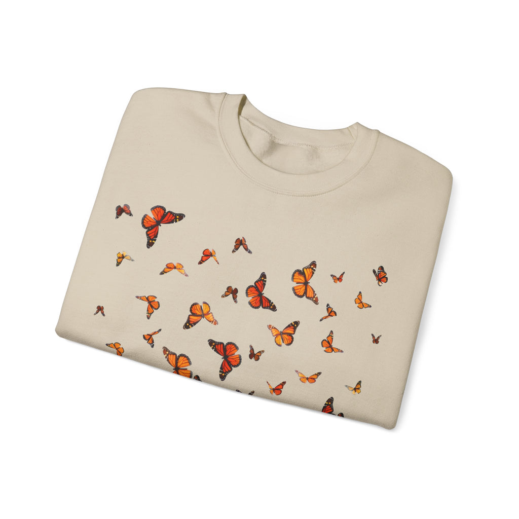 Butterfly Flock Crewneck Sweatshirt — Orange Monarchs Graphic