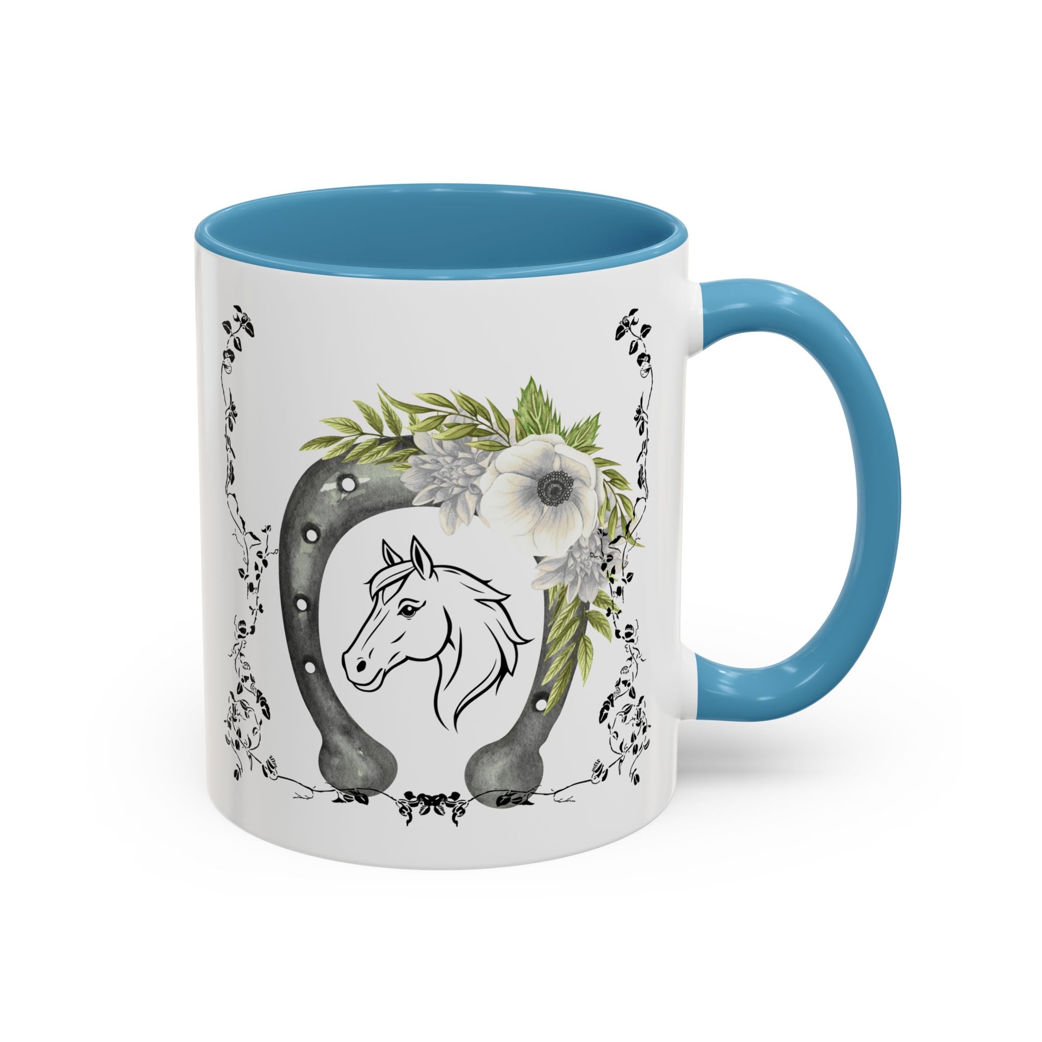 Personalized Floral Horseshoe Mug - Unique Gift for Horse Lovers, Cowgirl Theme, Farmhouse Decor, Wedding Favors, Custom Name Mug