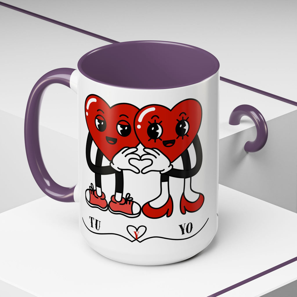Valentine Heart Couple Coffee Mug – "Tu y Yo" Cute Romantic Accent Mug