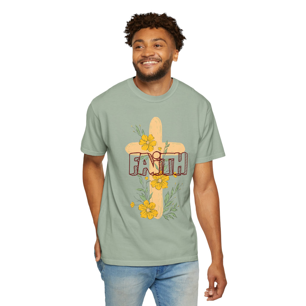 Faith Cross Floral T-Shirt — Christian Inspirational Tee with Yellow Flowers