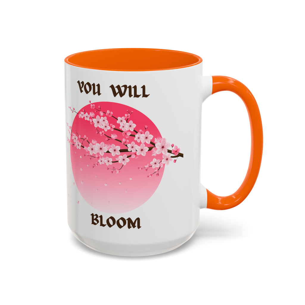 You Will Bloom Accent Coffee Mug — Cherry Blossom Inspirational 11/15oz