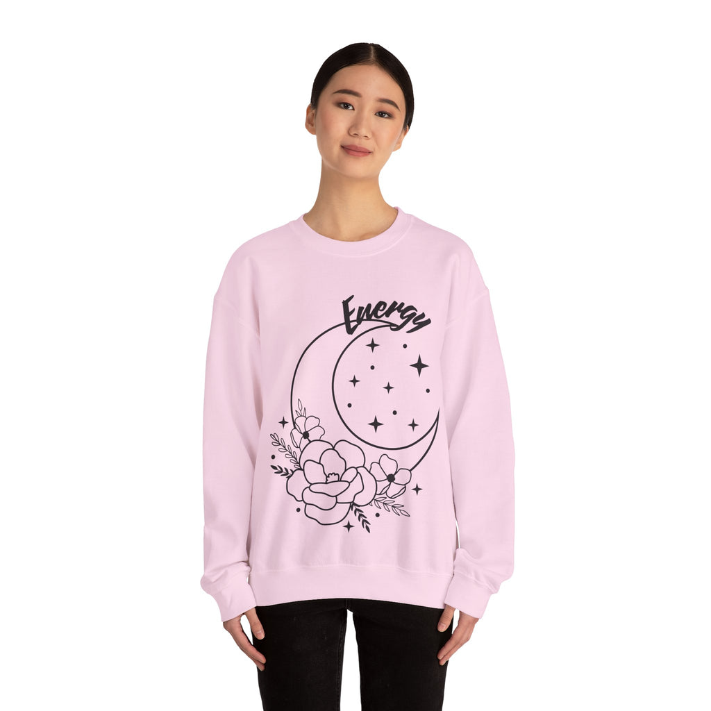 Celestial Energy Sweatshirt, Moon and Flowers Crewneck, Cozy Unisex Top, Astrology Gift, Spiritual Apparel, Birthday Gift, Everyday Wear