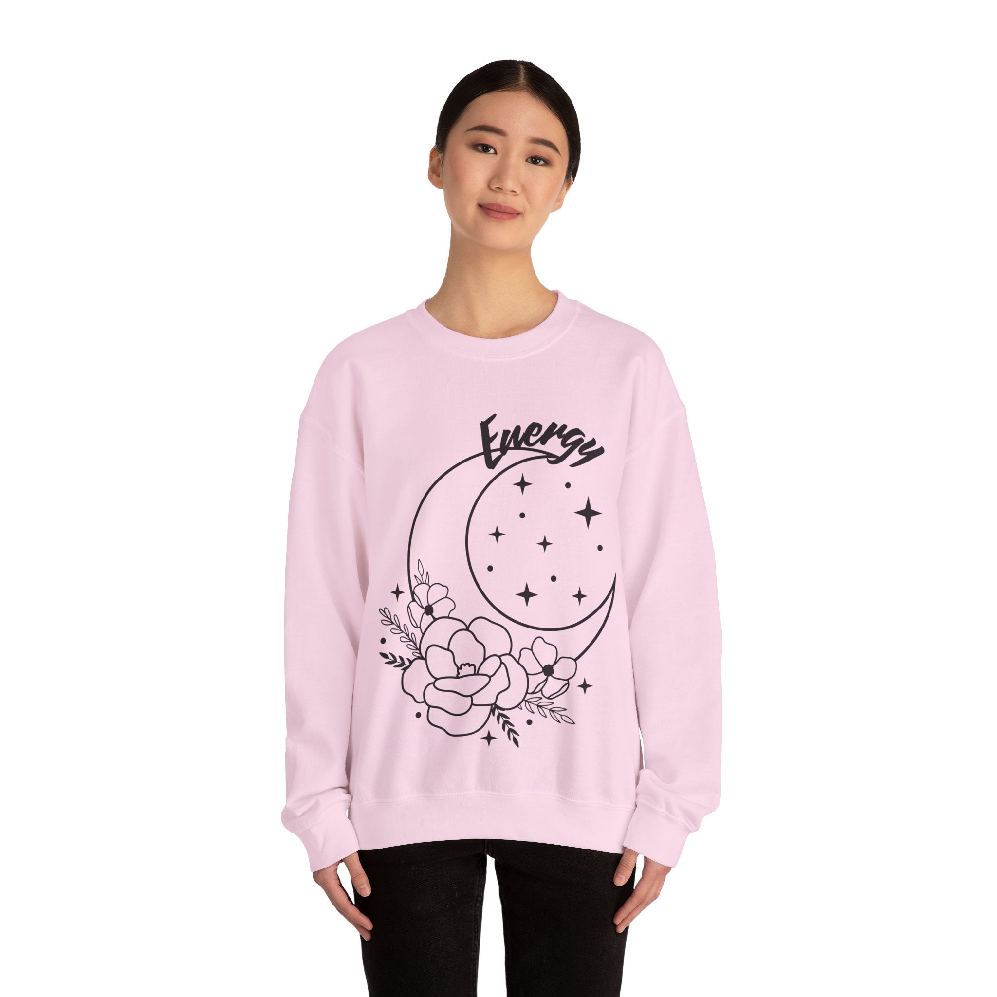Celestial Energy Sweatshirt, Moon and Flowers Crewneck, Cozy Unisex Top, Astrology Gift, Spiritual Apparel, Birthday Gift, Everyday Wear