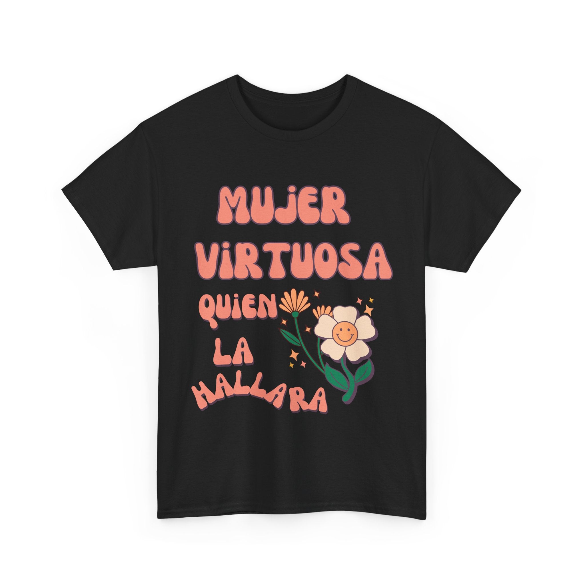 Empowering Unisex Heavy Cotton Tee - 'Mujer Virtuosa' Floral Print, Inspirational Gift, Feminist T-Shirt, Everyday Wear, Motivation Tee