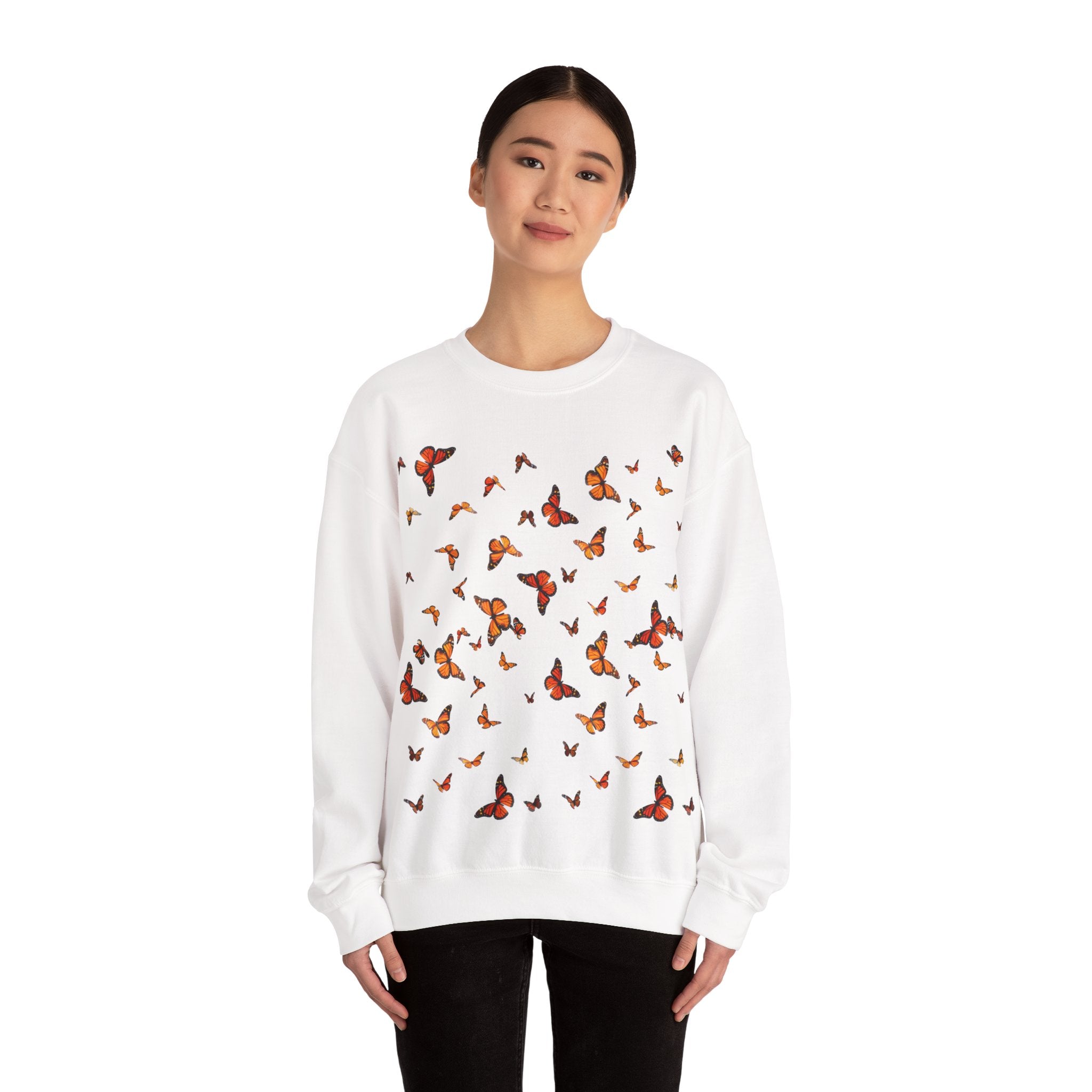 Butterfly Flock Crewneck Sweatshirt — Orange Monarchs Graphic