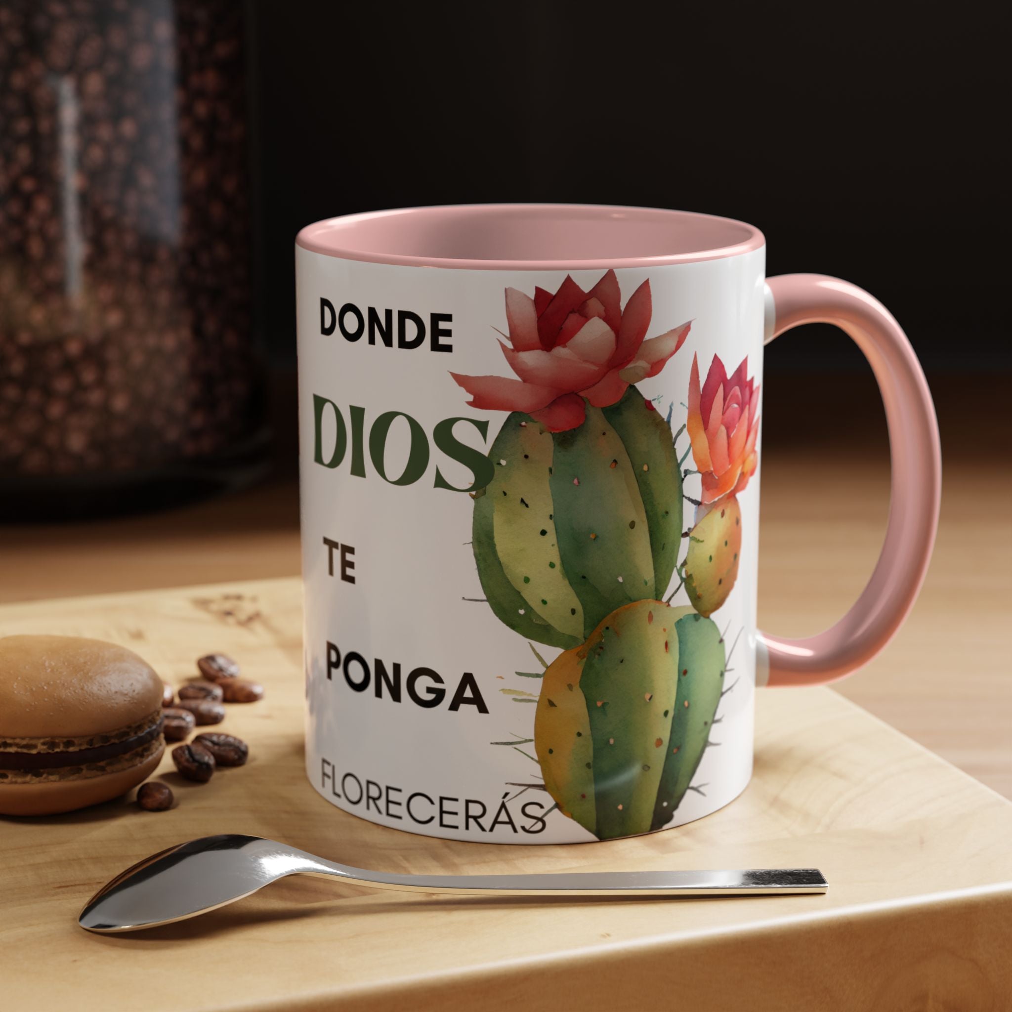 Cactus Floral Accent Coffee Mug – ‘Donde Dios Te Ponga Florecerás’ Spanish Inspirational Mug
