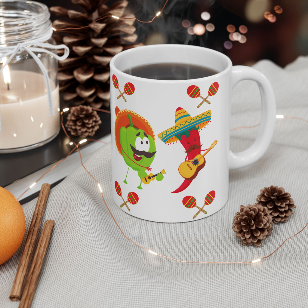 Fiesta Food Characters Ceramic Mug — Mexican Maracas & Guitar 11oz/15oz