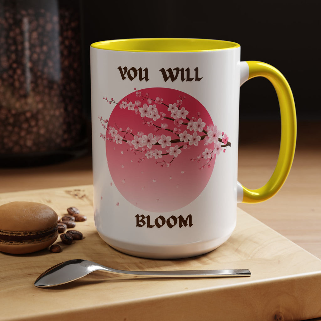 You Will Bloom Accent Coffee Mug — Cherry Blossom Inspirational 11/15oz