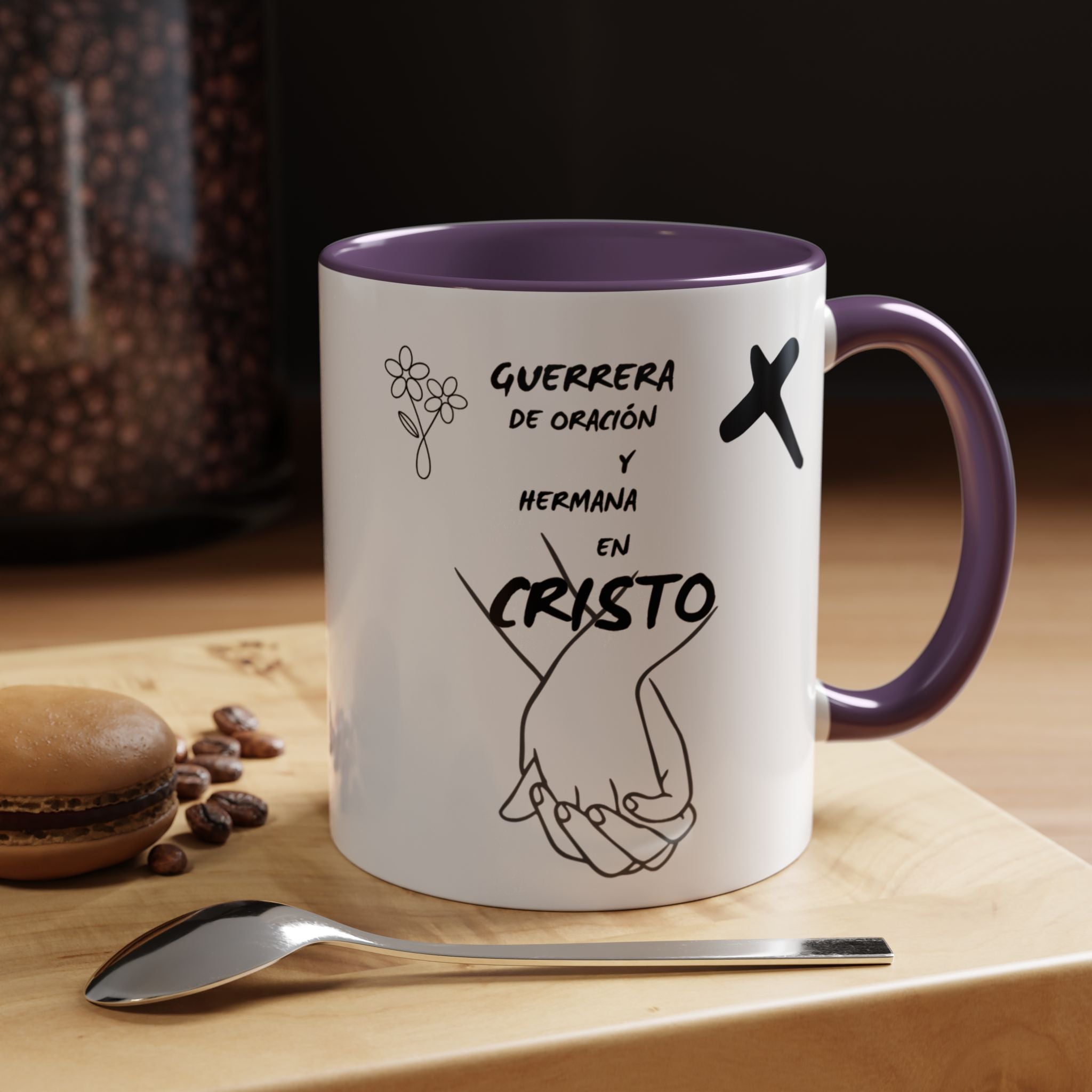 Christian Prayer Warrior Mug — "Guerrera de Oración y Hermana en Cristo" Accent Coffee Cup (11/15oz)