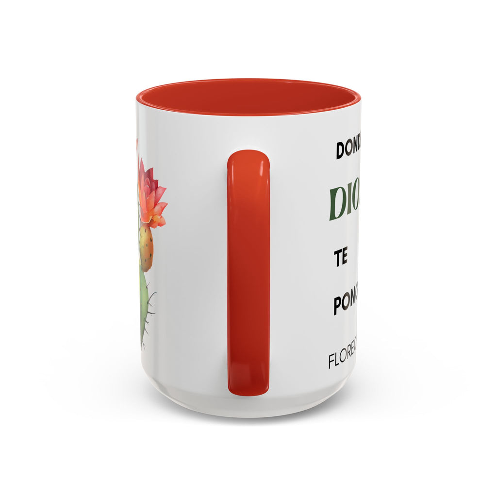 Cactus Floral Accent Coffee Mug – ‘Donde Dios Te Ponga Florecerás’ Spanish Inspirational Mug