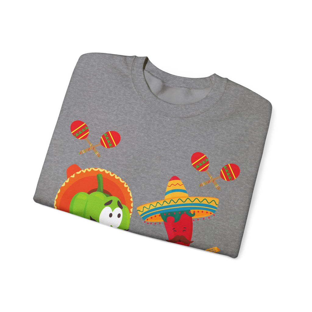Fiesta Friends Sweatshirt — Cute Chili & Avocado with Sombreros, Maracas & Guitar