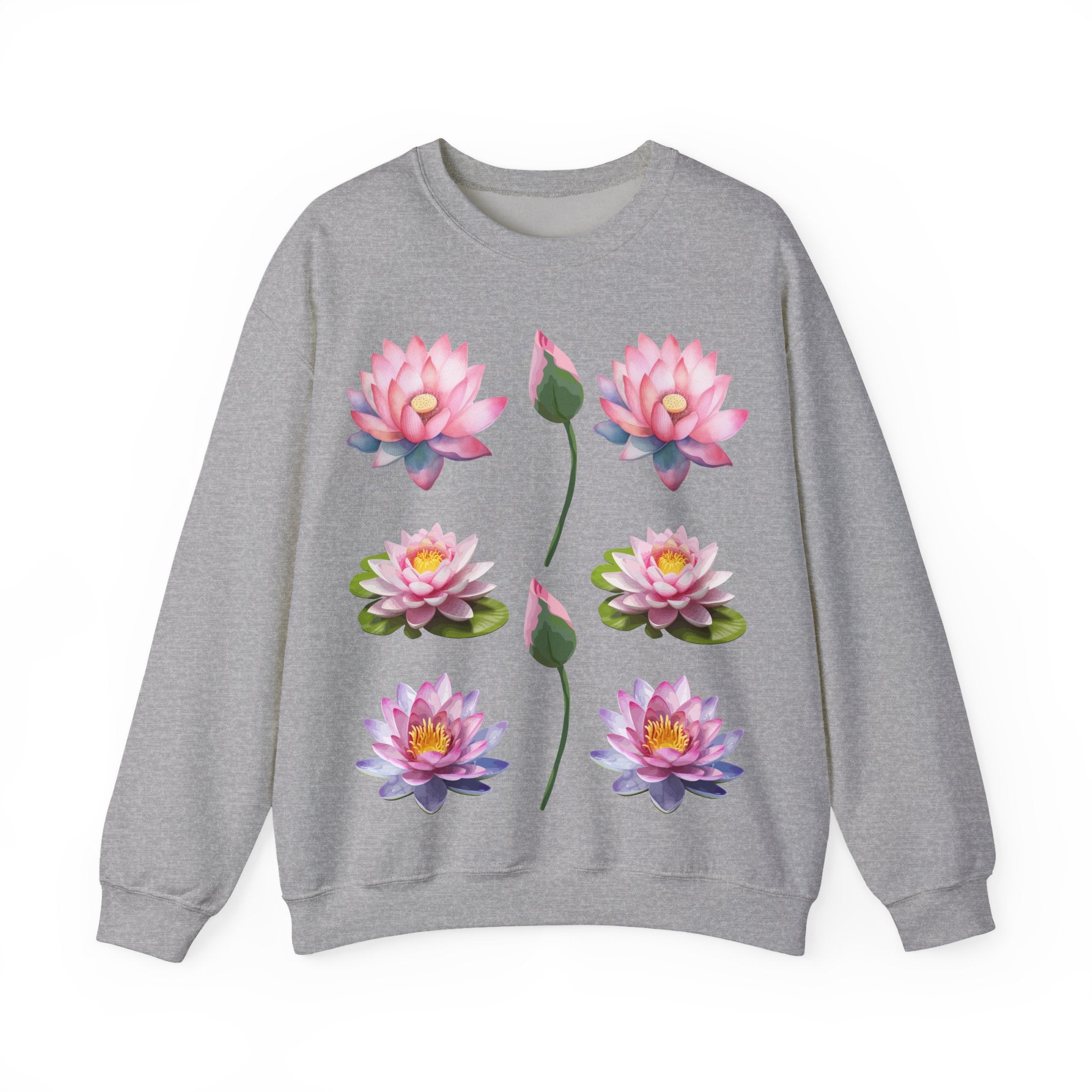 Lotus Flower Crewneck Sweatshirt — Pink Water Lily Botanical Sweatshirt