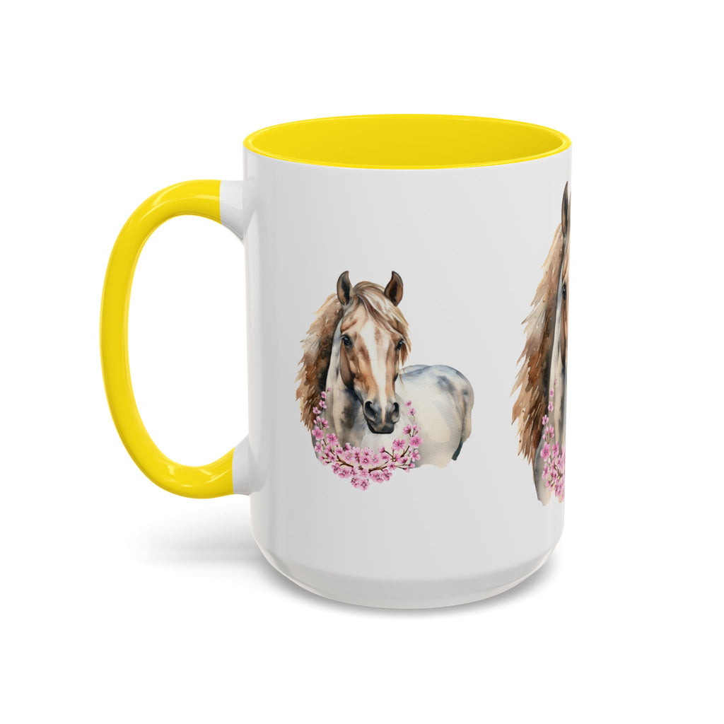 Horse Portrait Accent Coffee Mug — Floral Necklace Rustic Equestrian Gift (11/15oz)