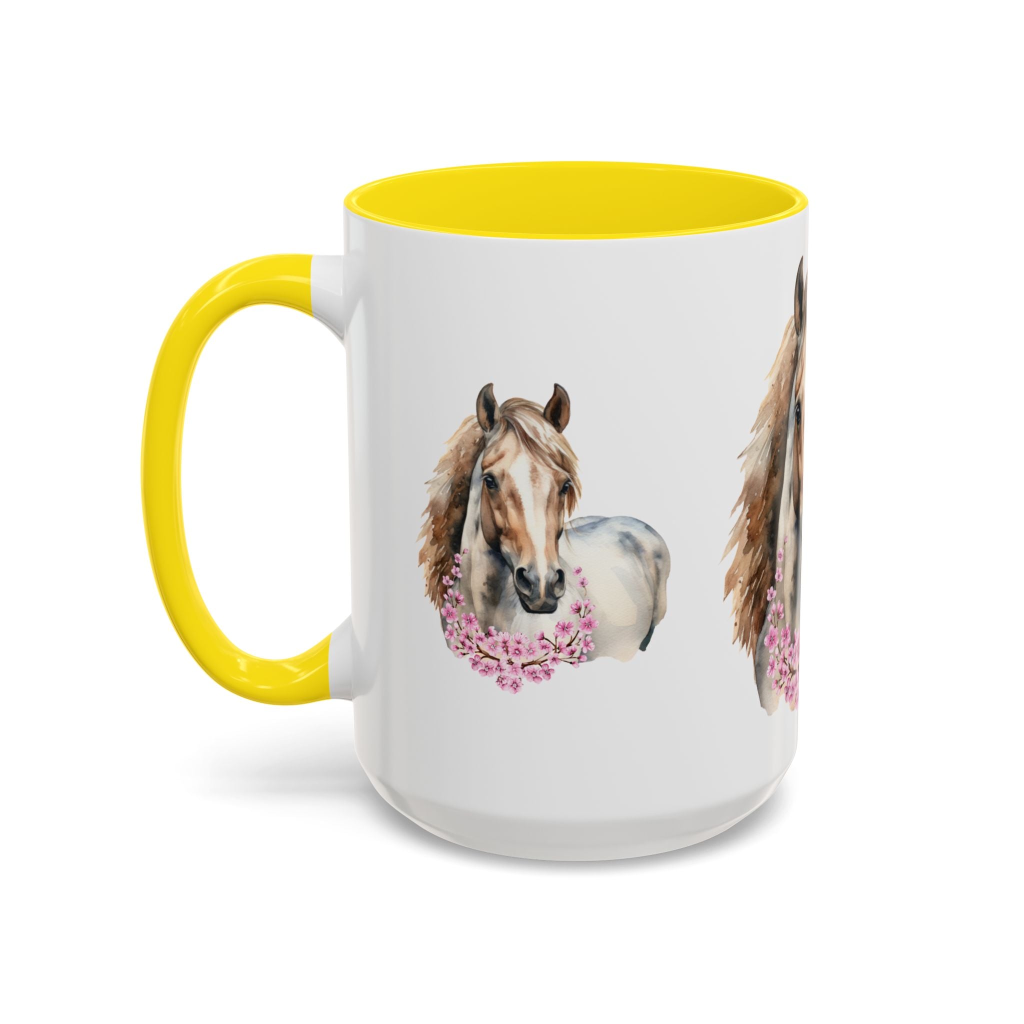 Horse Portrait Accent Coffee Mug — Floral Necklace Rustic Equestrian Gift (11/15oz)
