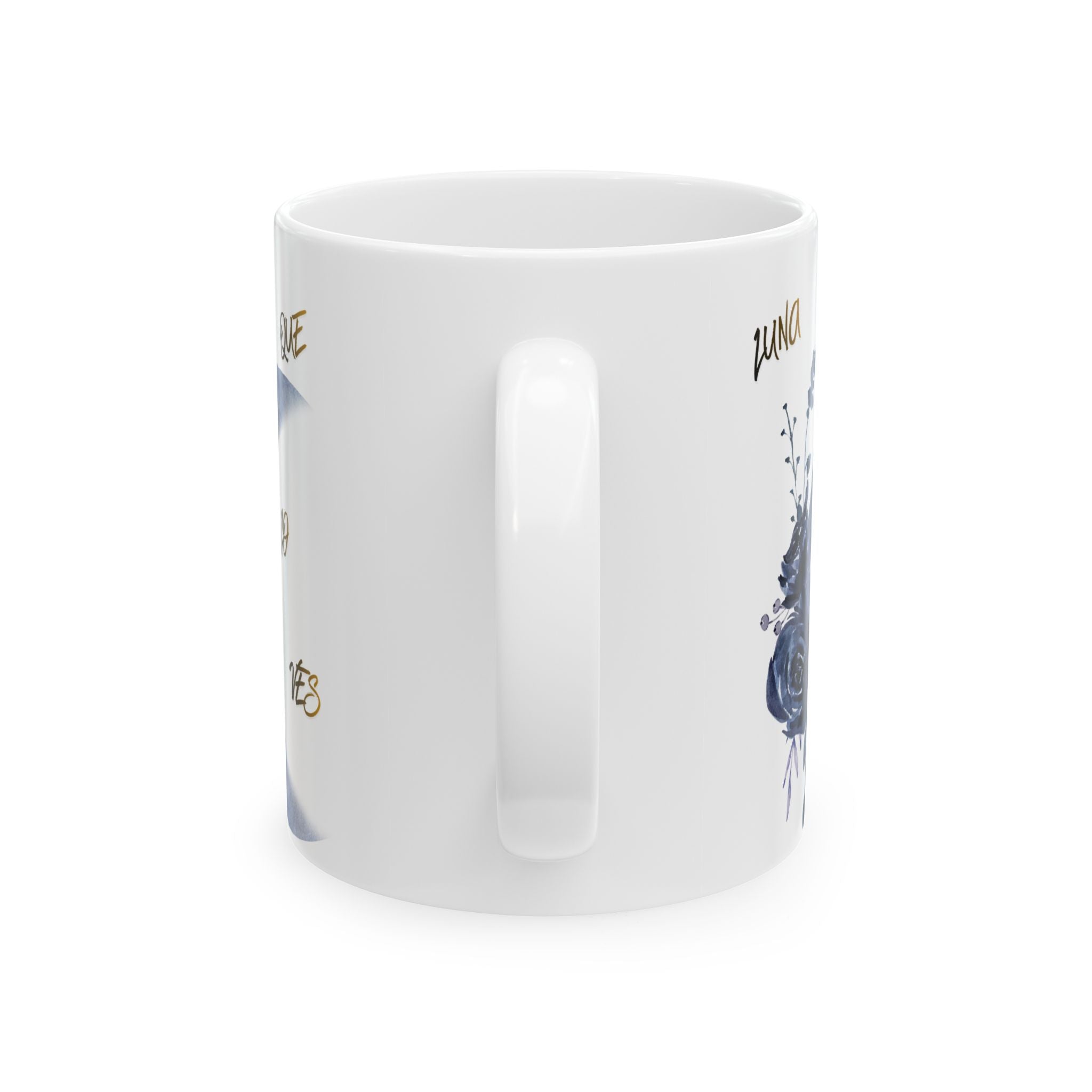 Moon & Roses Ceramic Mug — "Luna, Que No Pierdas" Floral Night Sky Coffee Cup (11oz/15oz)
