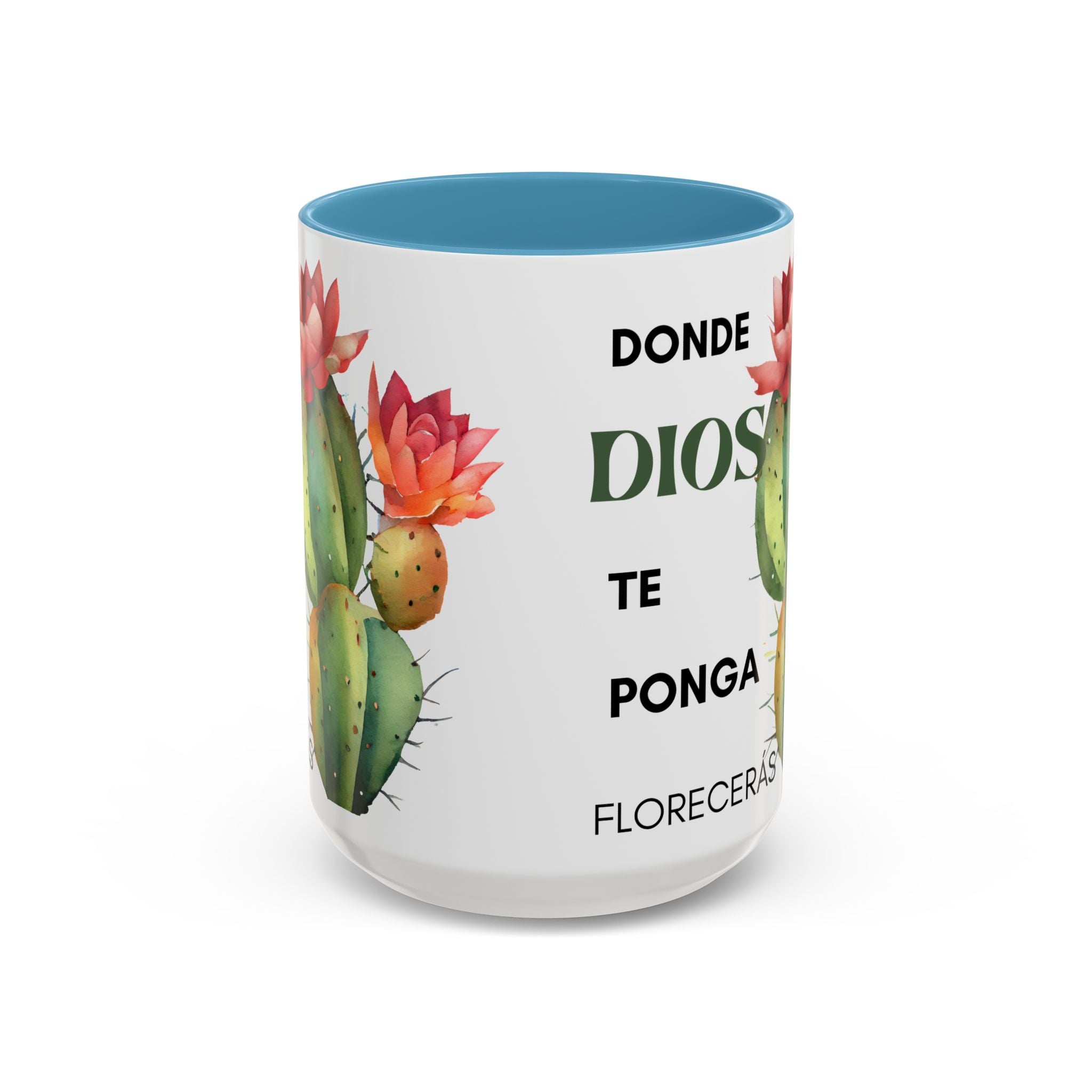 Cactus Floral Accent Coffee Mug – ‘Donde Dios Te Ponga Florecerás’ Spanish Inspirational Mug