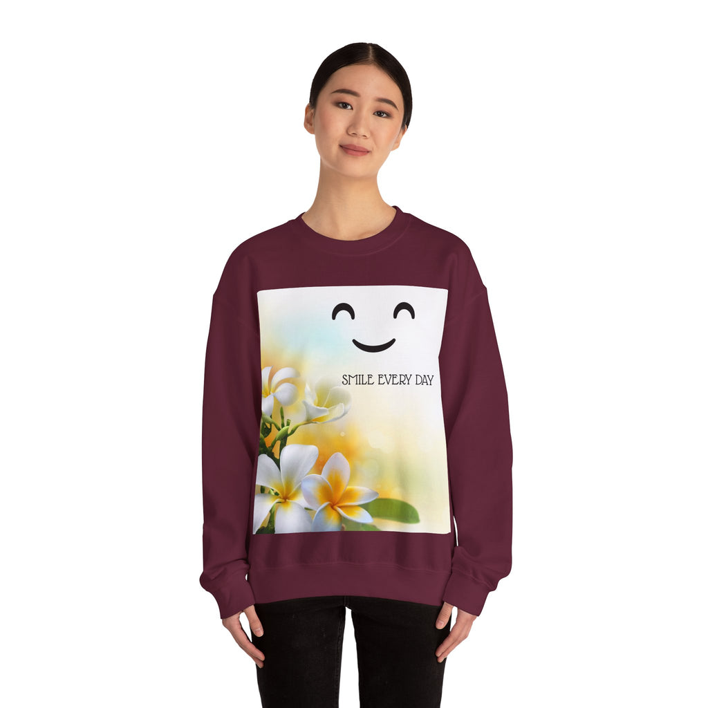 Smile Every Day Crewneck Sweatshirt — Floral Plumeria Happy Face Graphic