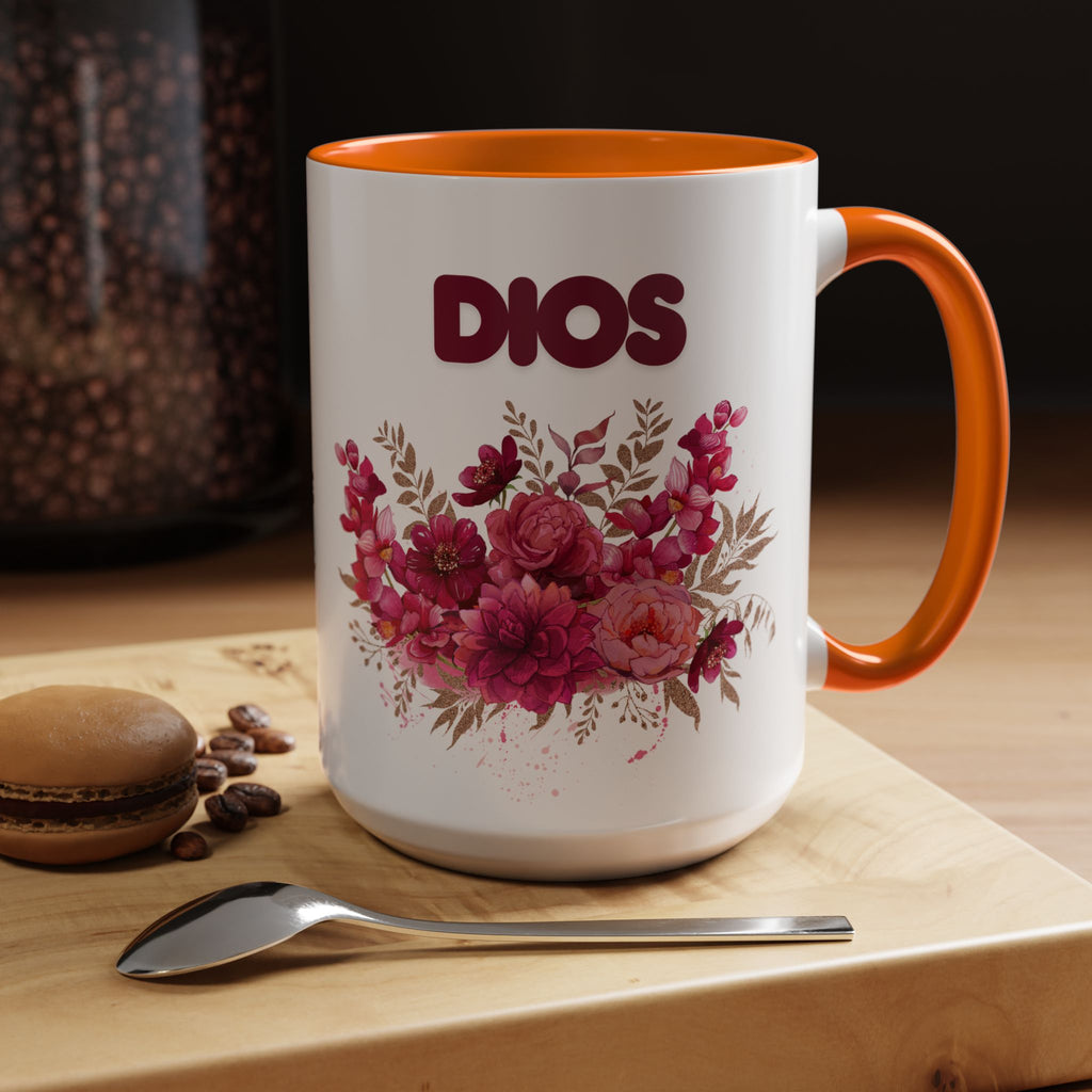 Dios Floral Accent Coffee Mug — 11/15oz Inspirational Christian Tea Cup