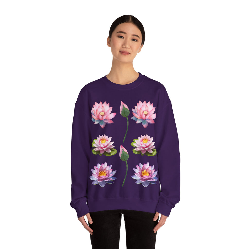 Lotus Flower Crewneck Sweatshirt — Pink Water Lily Botanical Sweatshirt